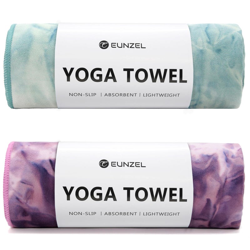 Eunzel 2 Pack Hot Yoga Towel Non-Slip Yoga Mat Towel Ultra-Absorbent Microfiber Towel for Hot Yoga, Pilatesï¼ŒBikram and Workout 26.5"x 72", Lavender& Mint Green - Image 1
