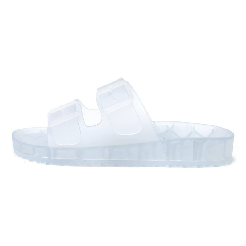 FUNKYMONKEY Women's Slides Sandals Dream Jelly Color Adjustable Double Buckle Adjustable Plastic Flat Sandals (9 M US, TRANSPARENT/MKLS) - Image 2