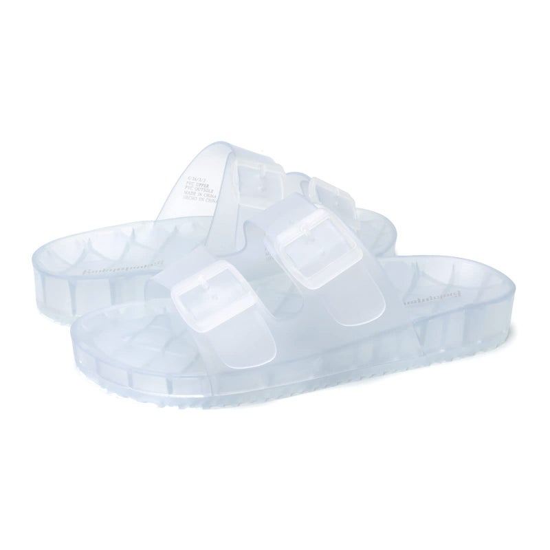 FUNKYMONKEY Women's Slides Sandals Dream Jelly Color Adjustable Double Buckle Adjustable Plastic Flat Sandals (9 M US, TRANSPARENT/MKLS) - Image 5