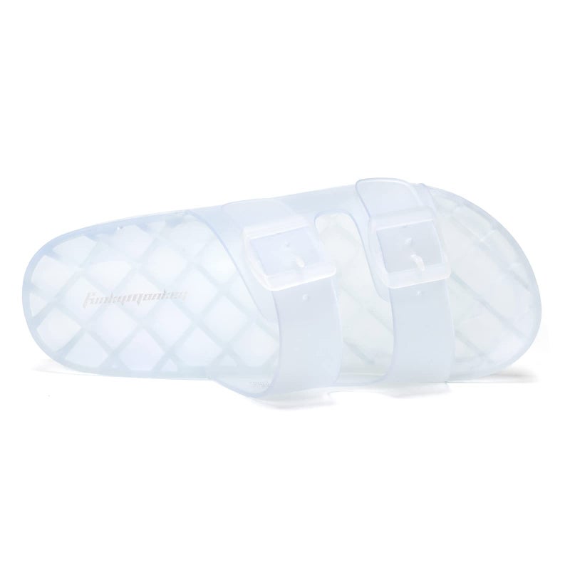 FUNKYMONKEY Women's Slides Sandals Dream Jelly Color Adjustable Double Buckle Adjustable Plastic Flat Sandals (9 M US, TRANSPARENT/MKLS) - Image 3