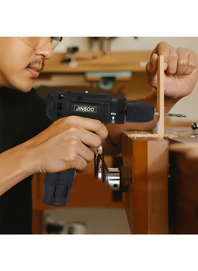 JINSOO - JINSOO 12V portable rechargeable cordless drill, 3/8 inch drill with lithium battery and charger, multi-accessory two-speed drill set - Image 1
