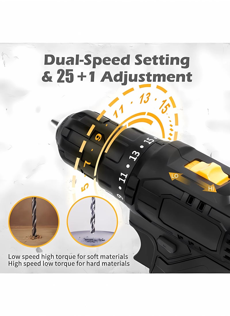 JINSOO - JINSOO 12V portable rechargeable cordless drill, 3/8 inch drill with lithium battery and charger, multi-accessory two-speed drill set - Image 1