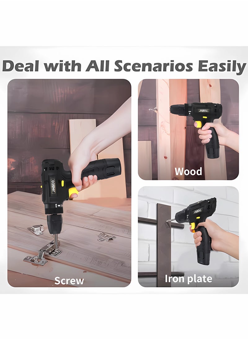 JINSOO - JINSOO 12V portable rechargeable cordless drill, 3/8 inch drill with lithium battery and charger, multi-accessory two-speed drill set - Image 1