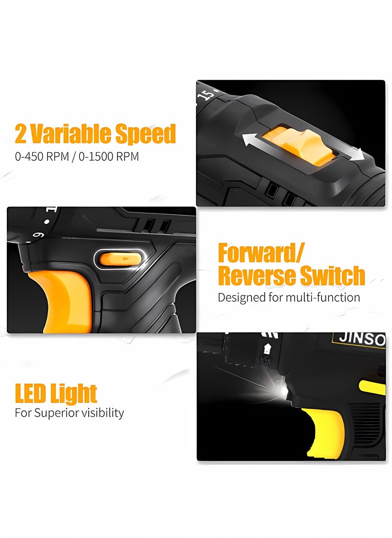 JINSOO - JINSOO 12V portable rechargeable cordless drill, 3/8 inch drill with lithium battery and charger, multi-accessory two-speed drill set - Image 1
