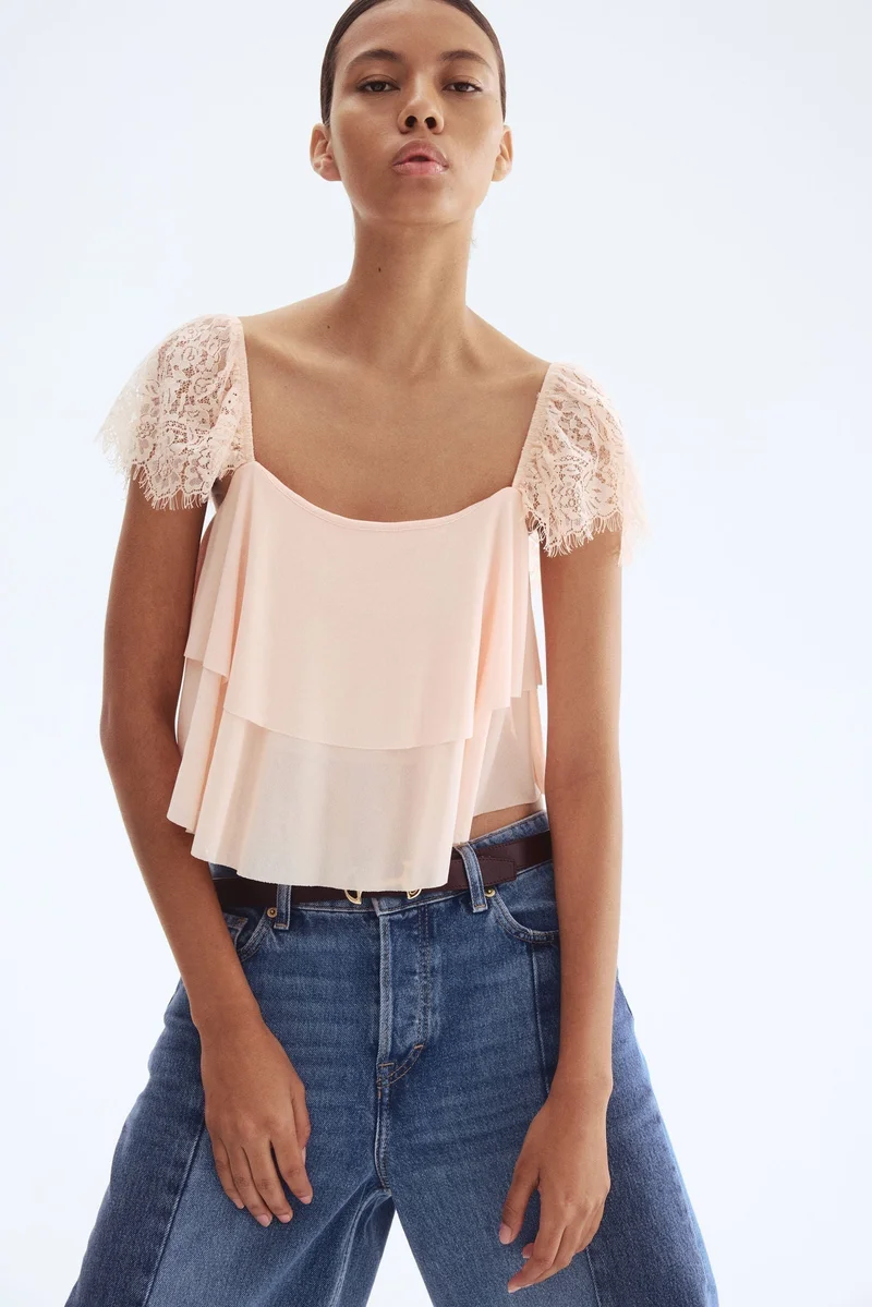 اتش اند ام بلوزة بأكمام دانتيل