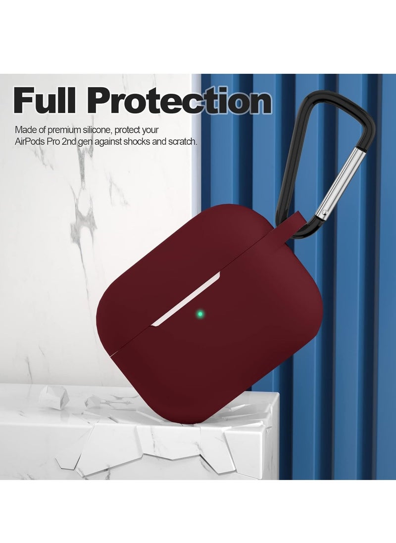 MIGOFAST - Compatible with AirPods Pro 2nd Generation Case Cover Protective Silicone Skin Accessories with Keychain for Women Men for Apple AirPods Pro Gen 2 2022 Front LED Visible Mahroon Red - Image 1