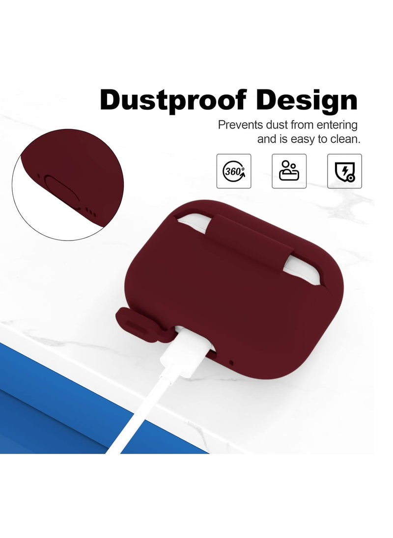 MIGOFAST - Compatible with AirPods Pro 2nd Generation Case Cover Protective Silicone Skin Accessories with Keychain for Women Men for Apple AirPods Pro Gen 2 2022 Front LED Visible Mahroon Red - Image 1