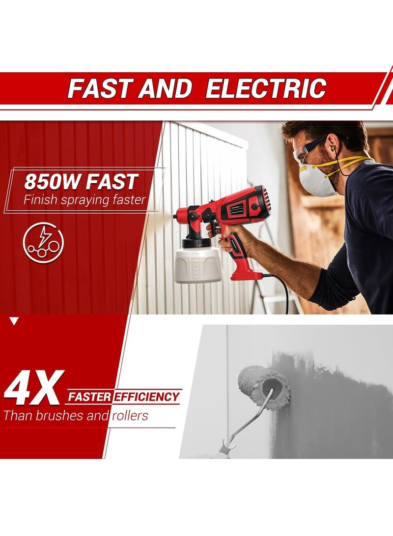 Paint Sprayer, 850W HVLP Spray Gun 18Mode with Cleaning & Blowing Joints, 5 Nozzles and 3 Patterns, Easy to Clean, for Furniture, Cabinets, Fence, Walls, Door, Garden Chairs, Home Interior & Exterior - Image 4