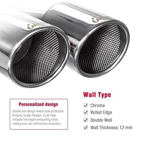 Upower 2.5" to 3.5" Dual Staggered Exhaust Tips 2 1/2 inch Inlet 3 1/2 inch Outlet 9.5" Long 304 Polished Stainless Weld On Double Wall Slant (Pack of 2) - Image 4