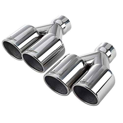 Upower 2.5" to 3.5" Dual Staggered Exhaust Tips 2 1/2 inch Inlet 3 1/2 inch Outlet 9.5" Long 304 Polished Stainless Weld On Double Wall Slant (Pack of 2) - Image 1