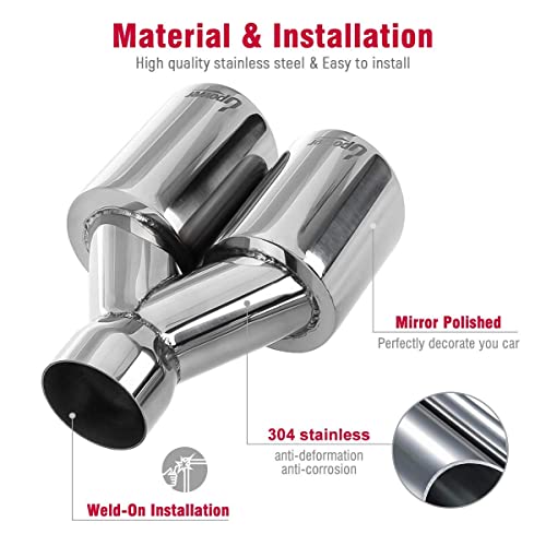 Upower 2.5" to 3.5" Dual Staggered Exhaust Tips 2 1/2 inch Inlet 3 1/2 inch Outlet 9.5" Long 304 Polished Stainless Weld On Double Wall Slant (Pack of 2) - Image 5