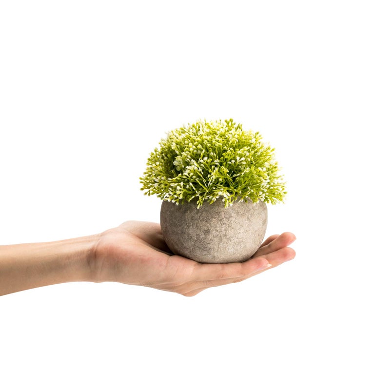 Velener White Mini Artificial Plant Topiary Ball Pot Set- Magnolia Flowers Cottagecore Decor Indoor Plant Shelf Home Office Small Desk Decorations Green Room Accessories Bathroom Kitchen Counter Aloe - Image 3