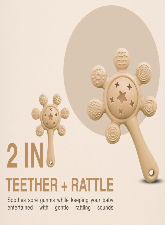 Prplet Silicone Baby Teether & Rattle Toy - Soft & Safe for Infants, BPA-Free, Multi-Texture Design for Teething Relief & Early Development (Brown) - Image 4