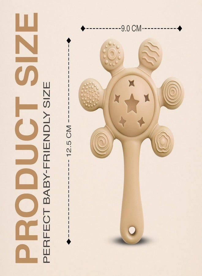 Prplet Silicone Baby Teether & Rattle Toy - Soft & Safe for Infants, BPA-Free, Multi-Texture Design for Teething Relief & Early Development (Brown) - Image 3