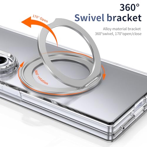 XIMAND for Samsung Galaxy Z Fold 7 Case with Magnetic Ring Holder, 360 Rotating Bracket, Built-in Front Screen Len Protector, Anti-Yellowing & Anti-Fingerprint Crystal Clear Case.(Silver) - Image 3