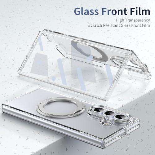 XIMAND for Samsung Galaxy Z Fold 7 Case with Magnetic Ring Holder, 360 Rotating Bracket, Built-in Front Screen Len Protector, Anti-Yellowing & Anti-Fingerprint Crystal Clear Case.(Silver) - Image 4
