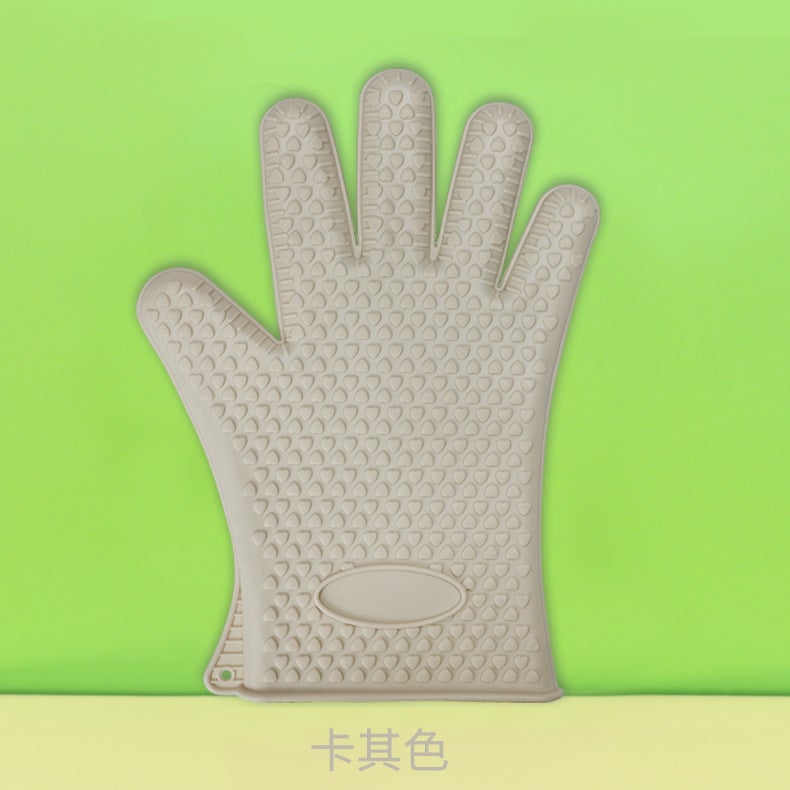 Silicone Oven Gloves Heat Resistant Baking Mitts Khaki [one] Khaki [one]