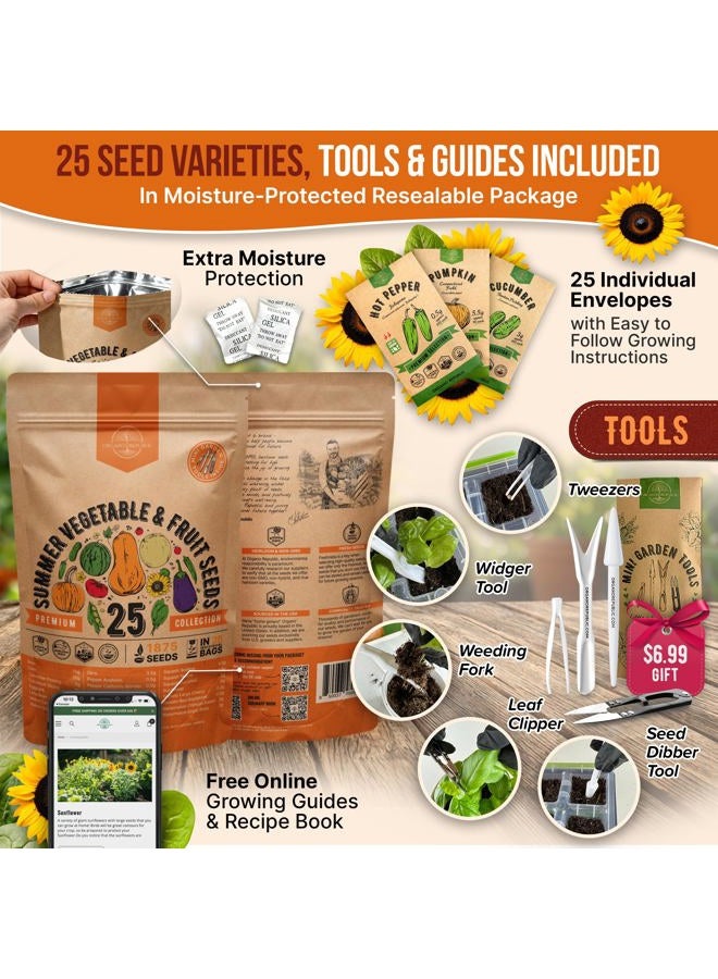 Organo Republic 25 Summer Vegetable & Fruit Seeds Variety Pack for Outdoors and Indoor Home Gardening 1500+ Non-GMO Heirloom Veggie & Salad Green Seeds: Collards Tomato Pepper Okra Onion Bean Cucumber - Image 3