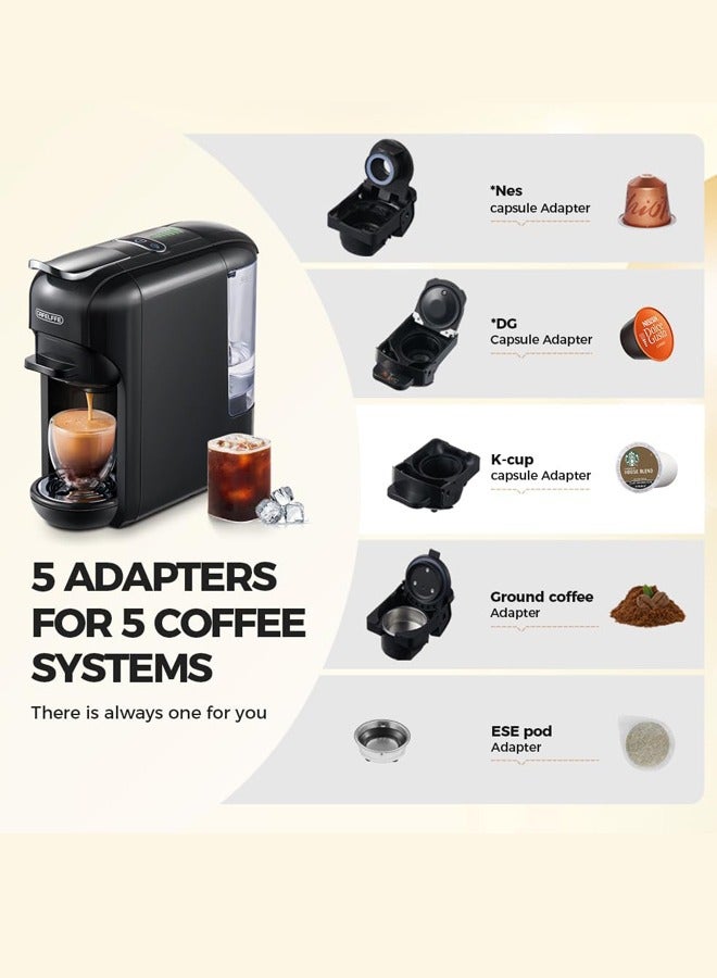 Cafelffe 5 in 1 Automatic Capsule Coffee Machine,Hot Cold Espresso Coffee Maker with 7 Levels,19 Bar Espresso Machine for Nes Capsule,DG Capsule,Kcup Capsule,ESE Pods and Coffee Powder,600ml,1450W,Black - Image 5