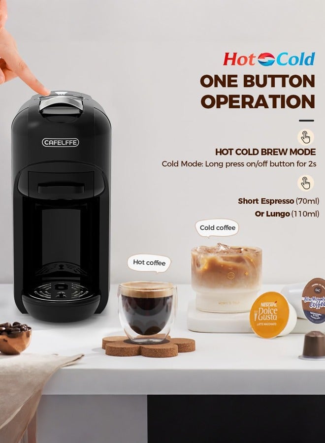 Cafelffe 5 in 1 Automatic Capsule Coffee Machine,Hot Cold Espresso Coffee Maker with 7 Levels,19 Bar Espresso Machine for Nes Capsule,DG Capsule,Kcup Capsule,ESE Pods and Coffee Powder,600ml,1450W,Black - Image 2