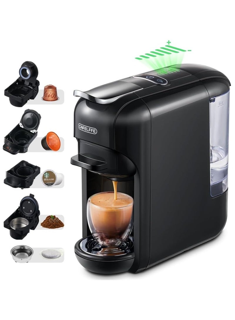 Cafelffe 5 in 1 Automatic Capsule Coffee Machine,Hot Cold Espresso Coffee Maker with 7 Levels,19 Bar Espresso Machine for Nes Capsule,DG Capsule,Kcup Capsule,ESE Pods and Coffee Powder,600ml,1450W,Black - Image 1