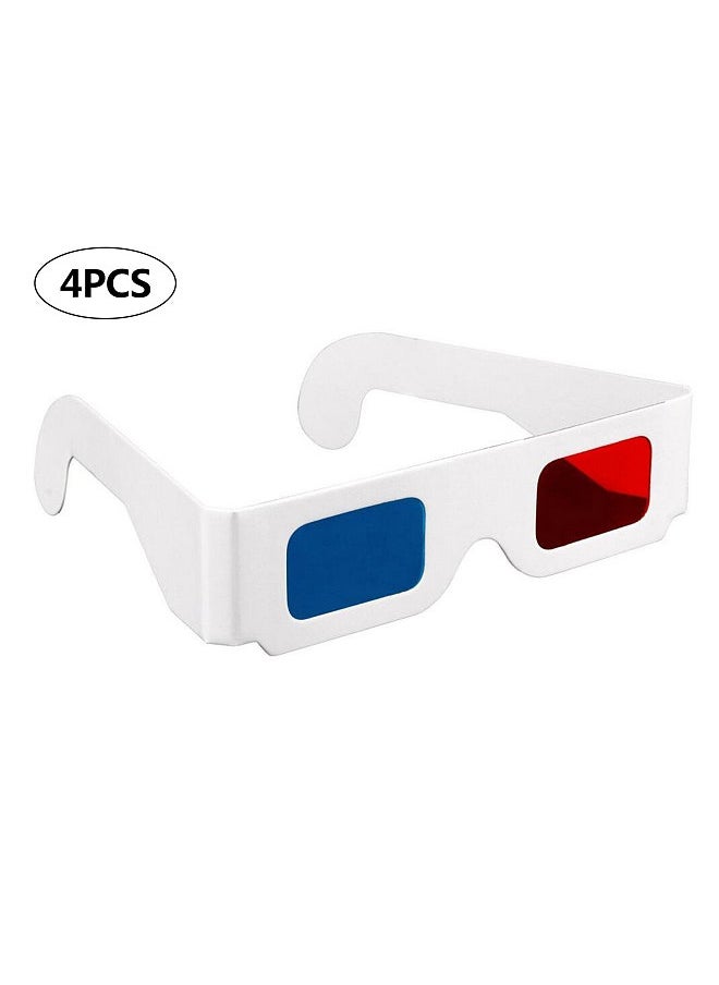 Generic - 4Pcs 3D Cardboard Glasses Red & Cyan Anaglyph White Card Glasses for 3D Viewing - Image 1