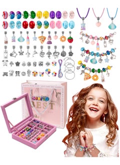 GRAFLO Bracelet Making Kit for Girls 66PCs Charm Bracelets Kit with Jewelry Box Jewelry Charms Bracelets for DIY Craft Jewelry Gift for Adults and Kids Present For 8-12 Year Old Girl (Pink)  - Image 1