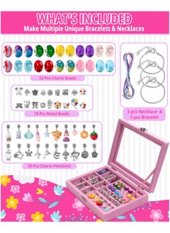 GRAFLO Bracelet Making Kit for Girls 66PCs Charm Bracelets Kit with Jewelry Box Jewelry Charms Bracelets for DIY Craft Jewelry Gift for Adults and Kids Present For 8-12 Year Old Girl (Pink)  - Image 3