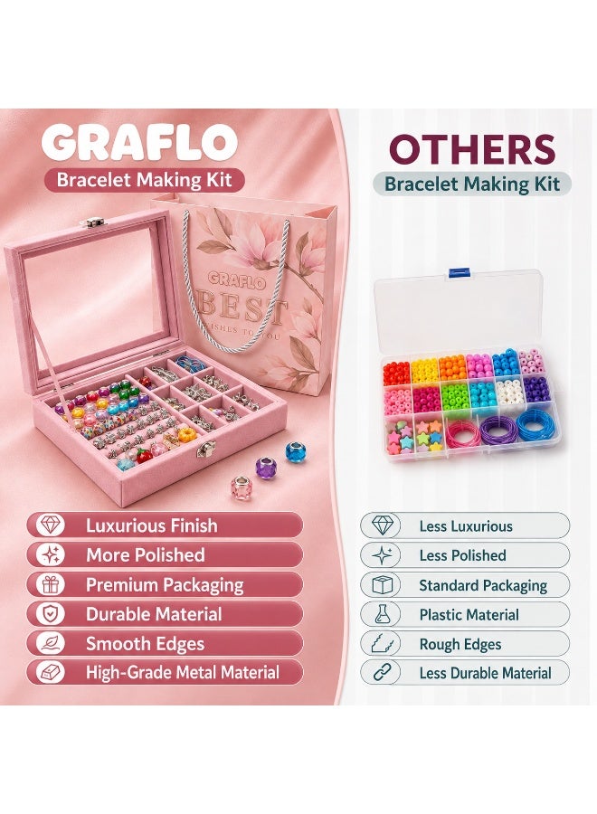 GRAFLO Bracelet Making Kit for Girls, Charm Bracelets Kit with 66pcs Beads with Jewelry Box, Elegant Clay Set for DIY Craft, Learning Toy Gift for Adolescent & Kids, for 6-12 Years Old (Royal Pink) - Image 2