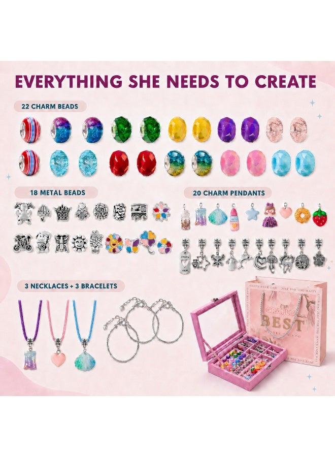 GRAFLO Bracelet Making Kit for Girls, Charm Bracelets Kit with 66pcs Beads with Jewelry Box, Elegant Clay Set for DIY Craft, Learning Toy Gift for Adolescent & Kids, for 6-12 Years Old (Royal Pink) - Image 3