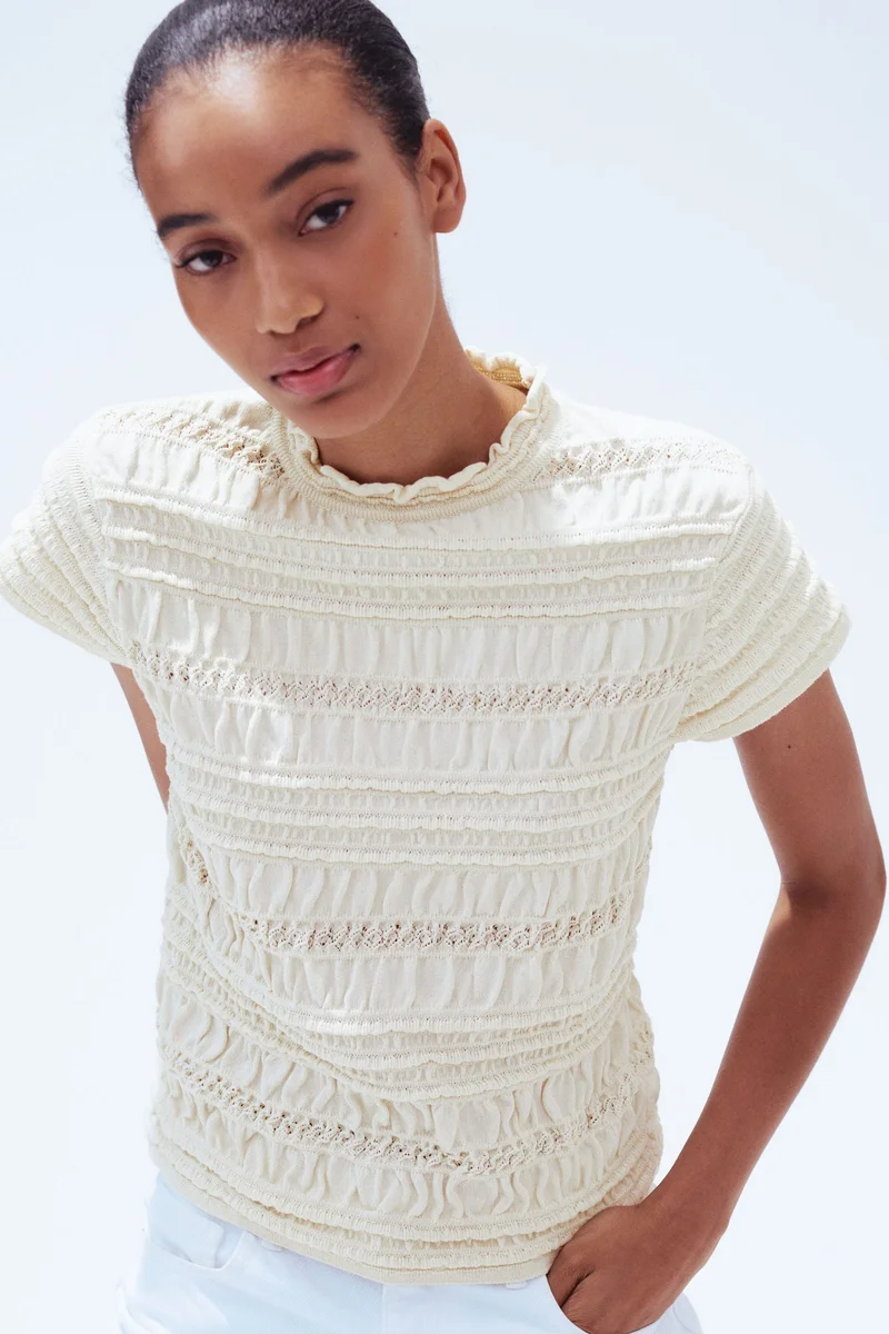 H&M Smocked pointelle-knit top