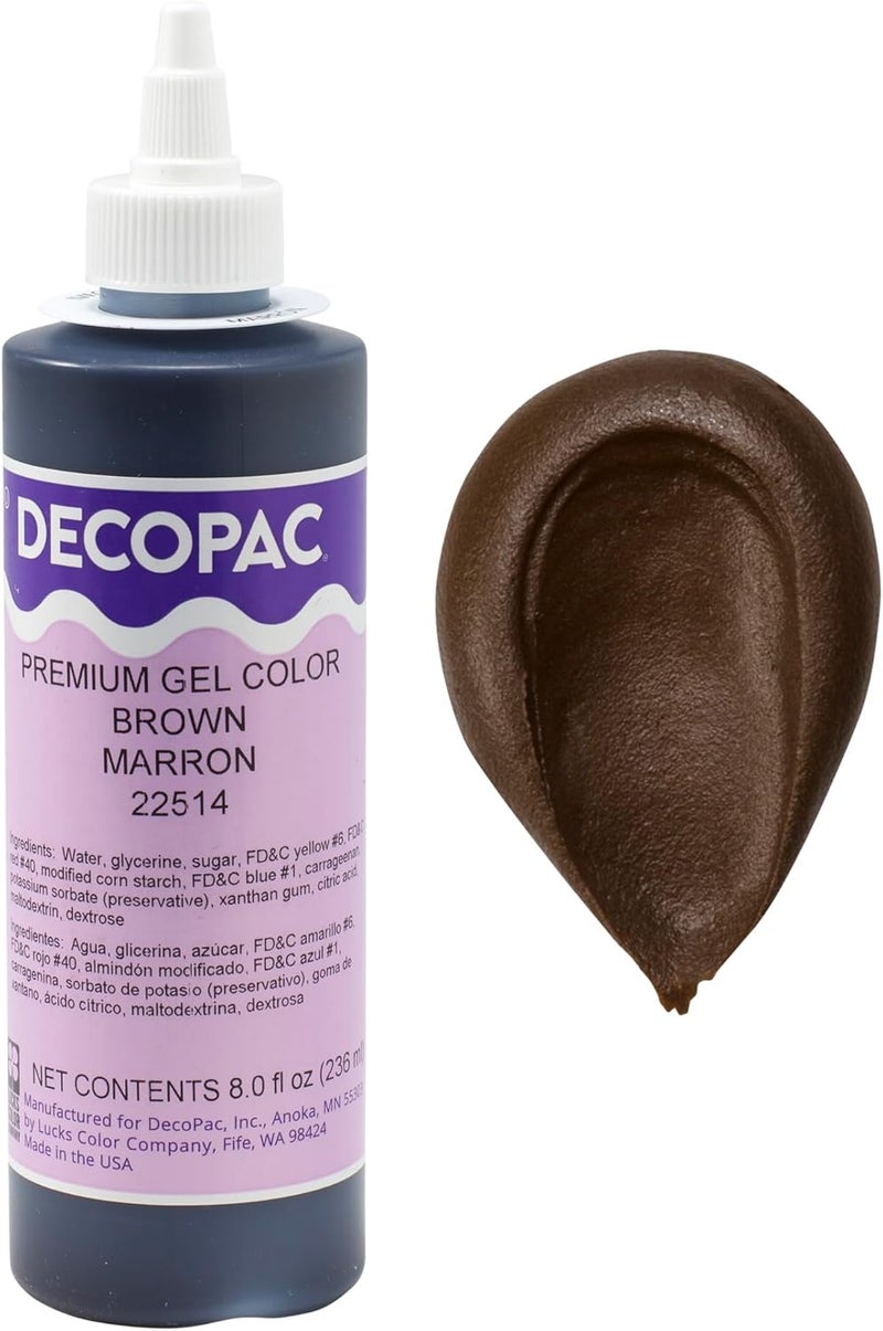 DECOPAC Premium Gel Food Color - Highly Concentrated Edible Coloring for Buttercream, Fondant & Piping Gel, 8oz - Brown - Image 1