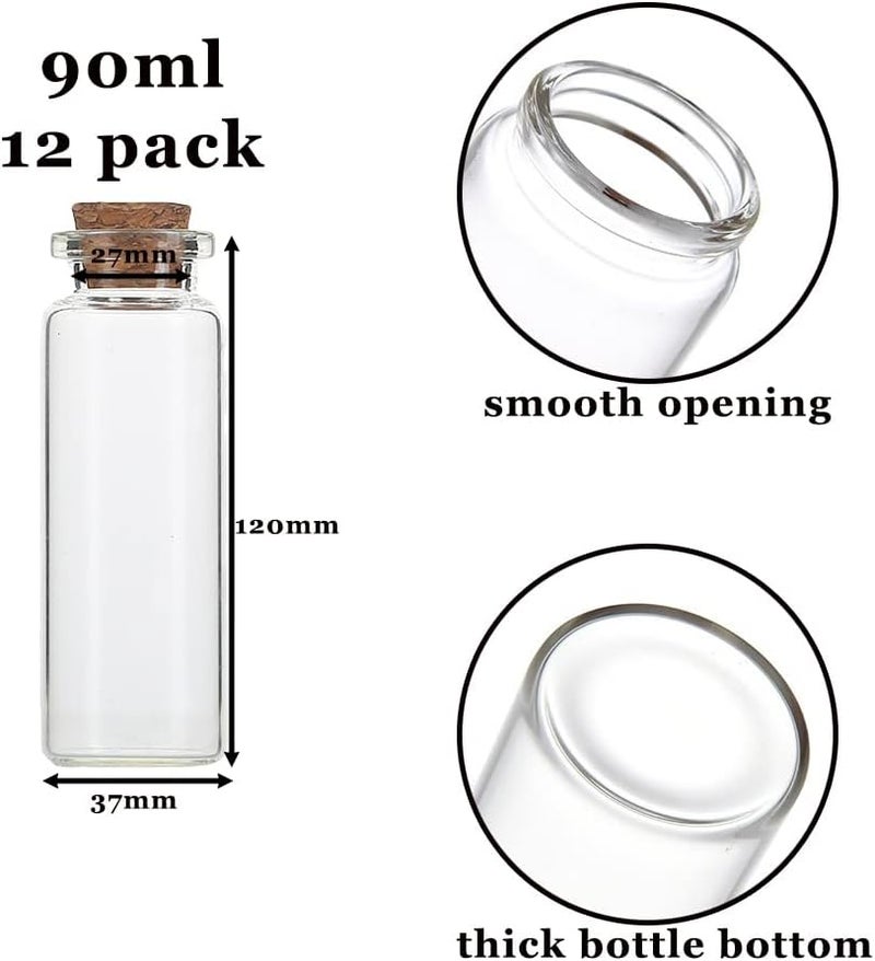 Danmu 90ml / 3oz Small Glass Bottles with Wood Cork Stoppers, Mini Jars for Wedding & Baby Shower Favors, DIY Craft 12 Pack - Image 2