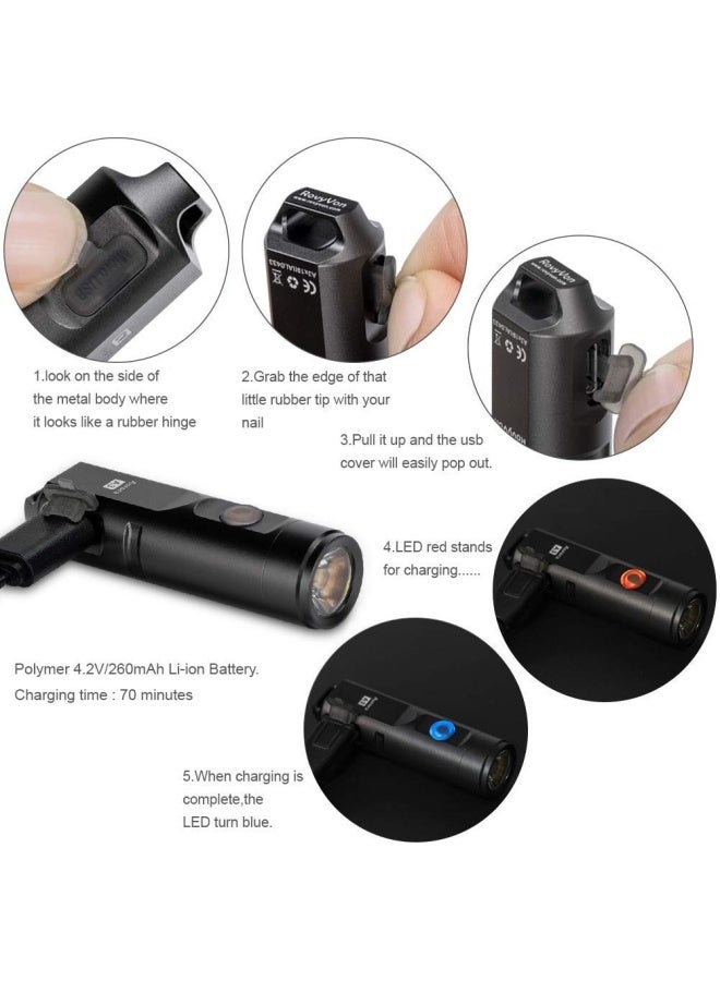 RovyVon A3 Gen 4 Mini Keychain Flashlight Super Bright 650 Lumens USB C Rechargeable EDC Flashlight WaterResistant Compact and Portable for Everyday Carry Camping Emergency Gun Grey - Image 3