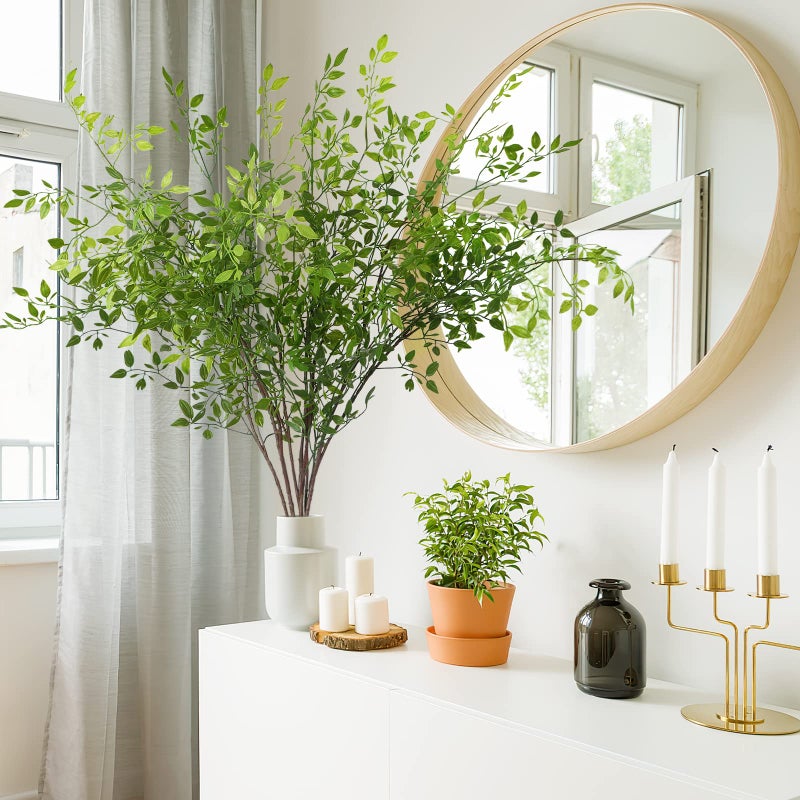 Dremisland Artificial Plants 2PCS 43.3 Inch Artificial Greenery for Vase, Artificial Green Stems Tall Lucky Bamboo Plants Fake Shrubs Faux Branches Greenery for Home Wedding Garden Office Home Decor - Image 2