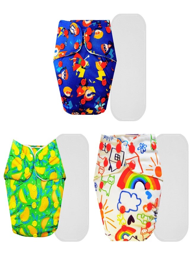 Dumbledo Premium Cloth Diaper with Cotton Insert (Pack of 3) | Hypoallergenic | Reusable & Washable | Adjustable Snaps | Ideal for Toddlers | 3 Months - 3 Years | Unisex Baby - Image 1
