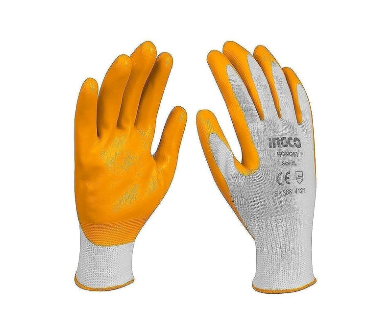 Ingco Heavy Duty Nitrile Anti-Skid Safety Work Gloves For Mechanic, Industrial Assembly Line, Field Work - Image 1