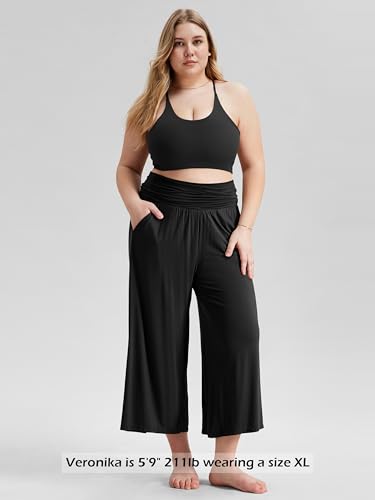 ODODOS Women's Wide Leg Palazzo Lounge Cropped Pants with Pockets Light Weight Comfy Casual Pajama Capri Pants-22 inseam, Black, XX-Large - Image 5