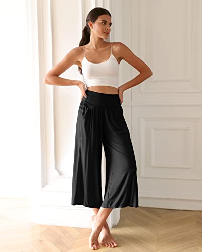 ODODOS Women's Wide Leg Palazzo Lounge Cropped Pants with Pockets Light Weight Comfy Casual Pajama Capri Pants-22 inseam, Black, XX-Large - Image 4