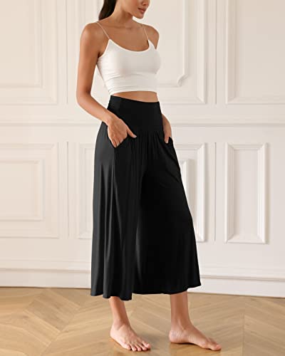 ODODOS Women's Wide Leg Palazzo Lounge Cropped Pants with Pockets Light Weight Comfy Casual Pajama Capri Pants-22 inseam, Black, XX-Large - Image 2