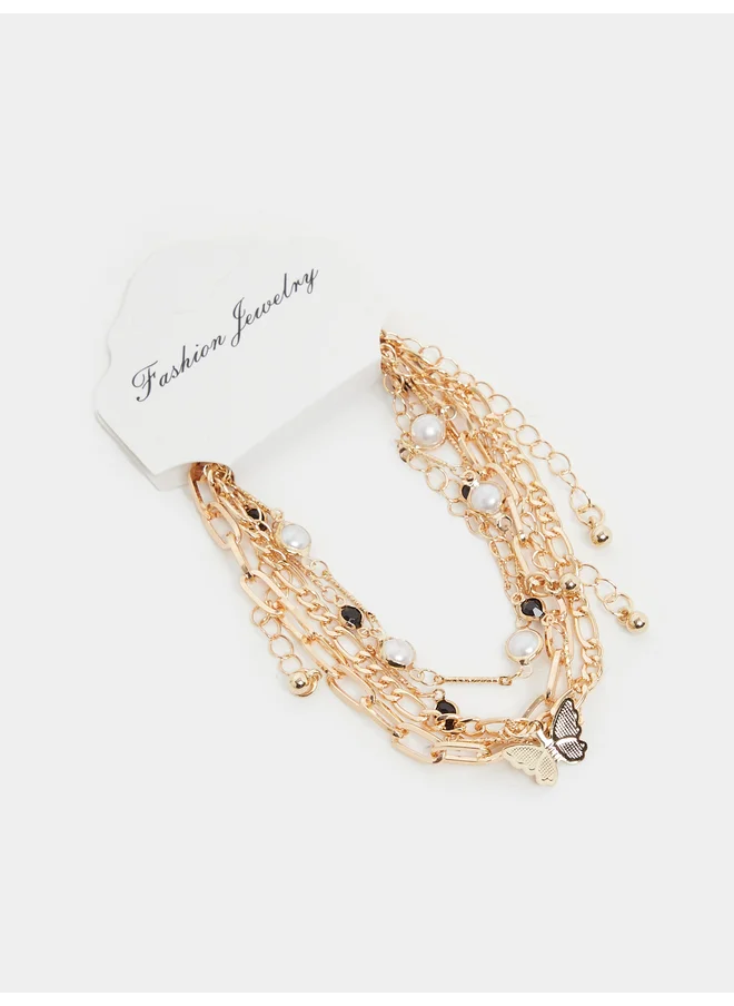 ستايلي Styli Pack of 4 Chain Butterfly Anklet Set