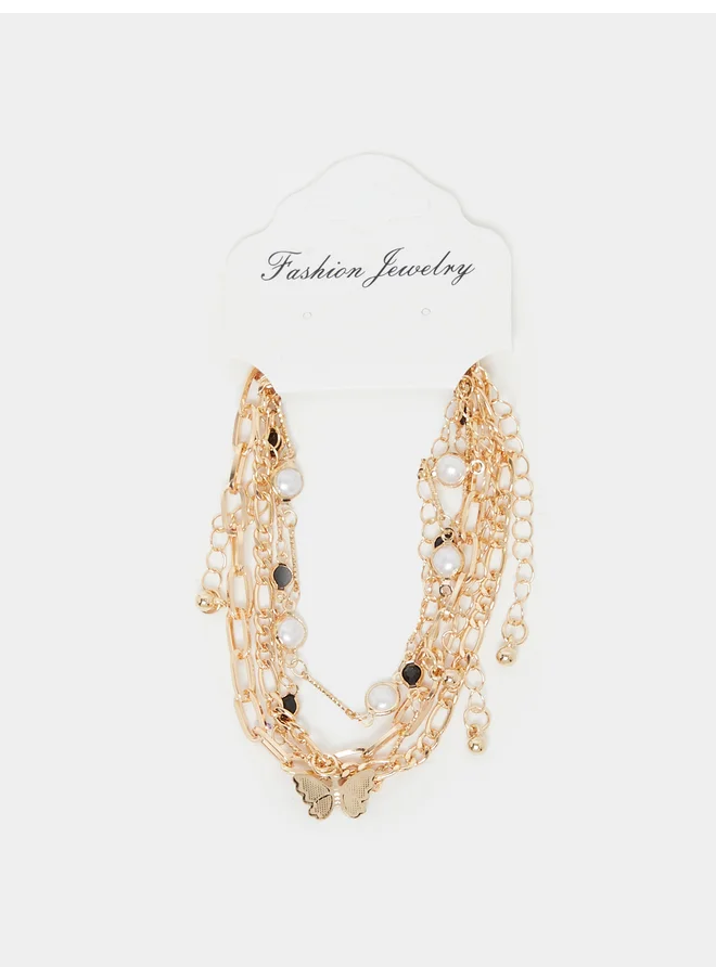 ستايلي Styli Pack of 4 Chain Butterfly Anklet Set