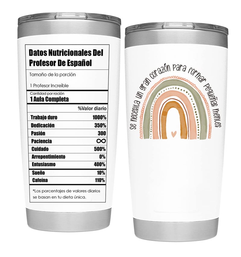 1step2dream Spanish Teacher Gifts Coffee Mug Se Necesita Un Gran Corazon Para Formar Pequenas Mentes Cute Idea for Appreciation Week Thank You Birthday 20oz White