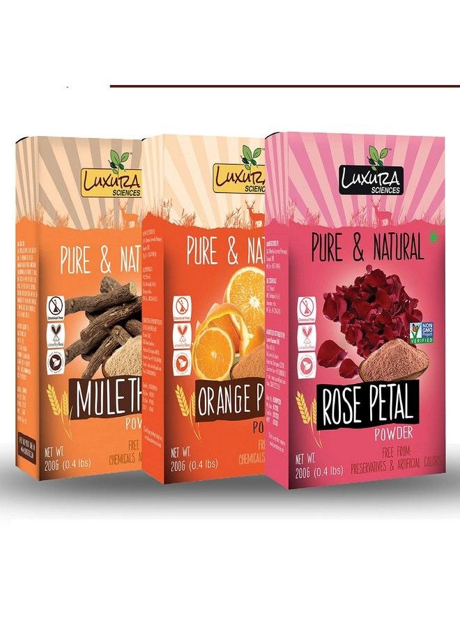 Luxura Sciences Natural Skin Care Set 200 Grams * 3 Pcs (For Glowing Skin (Mulethi +Orange Peel + Rose))  - Image 1