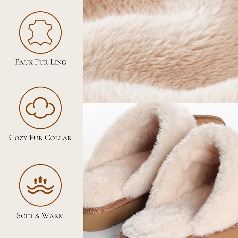 OOW Fuzzy Slippers for Women Cozy Faux Fur House Shoes Winter Warm Memory Foam Slippers for Indoor and Outdoor Chestnut Size 10 - Image 5