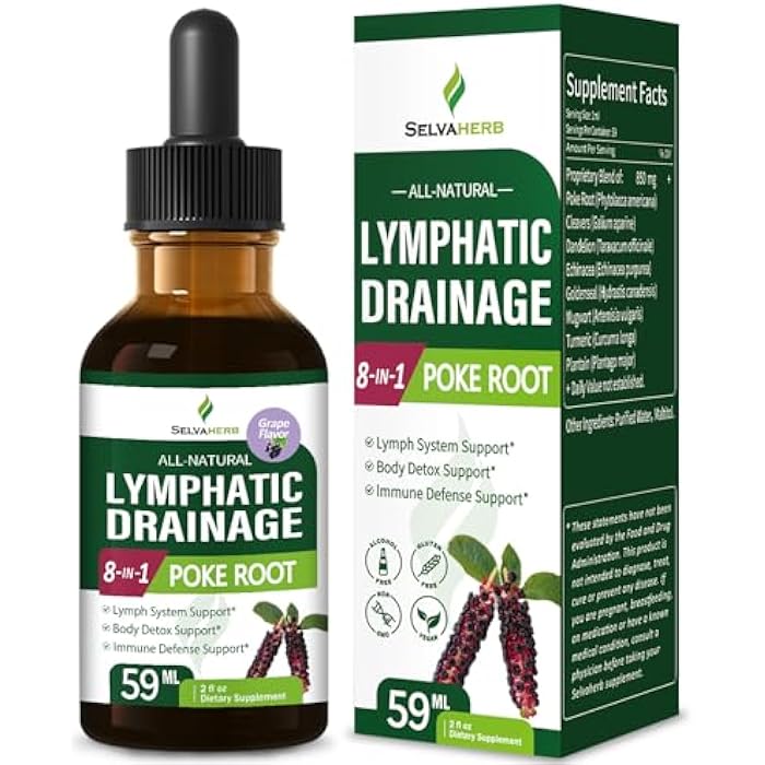 100% قطرات عشبية لتنظيف اللمف النقي، مستخلص جذر البوك (Phytolacca Americana) لدعم نظام اللمف، دعم إزالة السموم من الجسم ودعم الدفاع المناعي. 2 أونصة