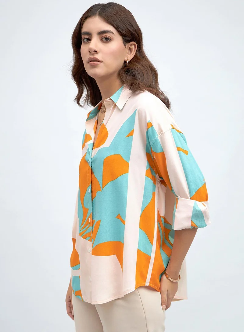 Dennis Lingo Sky Relaxed Fit Printed Shirt for Women - Rayon, Full Sleeves, Shirt Collar, Casual,
