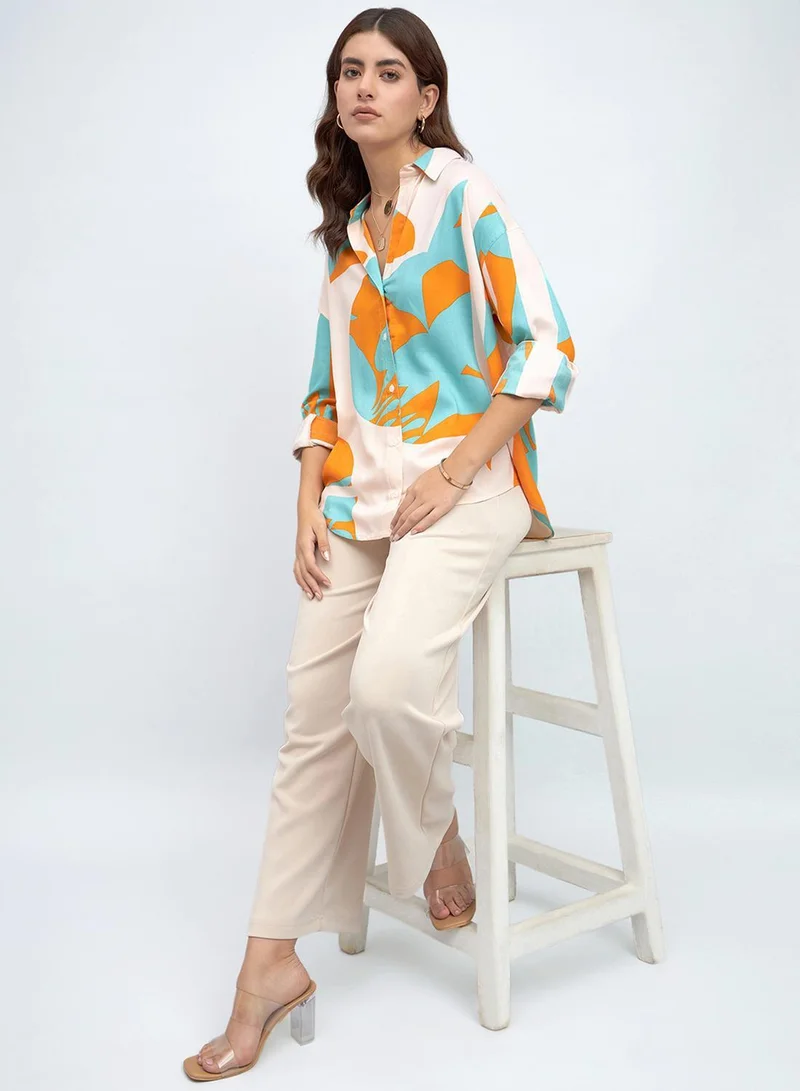 Dennis Lingo Sky Relaxed Fit Printed Shirt for Women - Rayon, Full Sleeves, Shirt Collar, Casual,