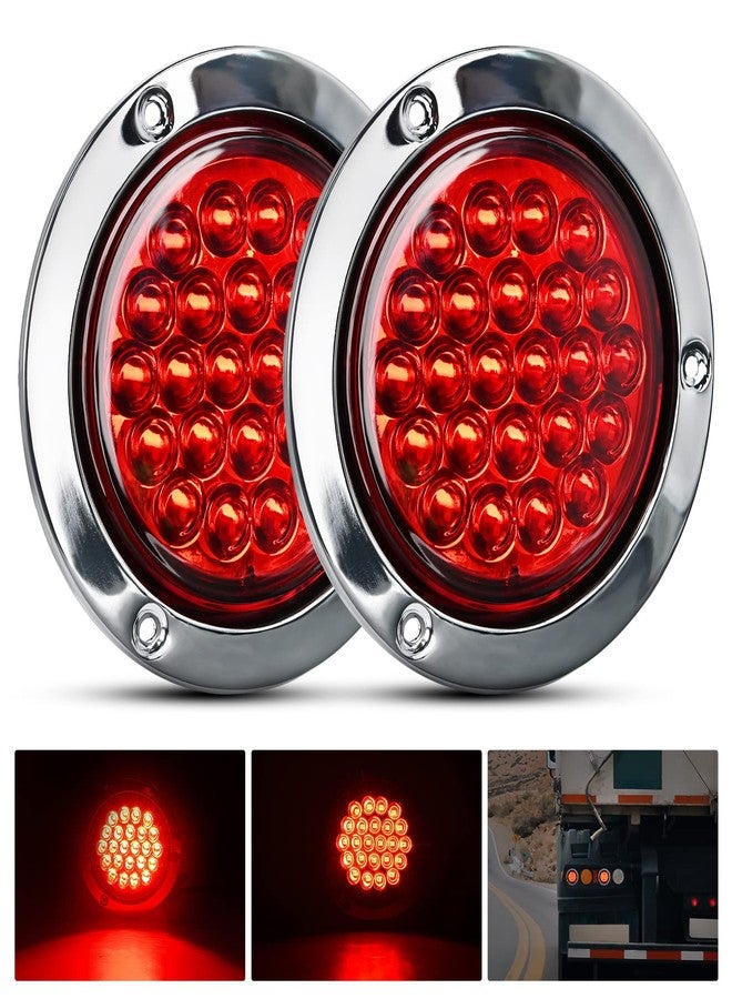 Nilight 4" Round Trailer Tail Light 2PCS 24LED Red Stainless Steel Chrome Bezel Waterproof Stop Brake Turn Lights for Truck Van Camper Boat Lorry - Image 1