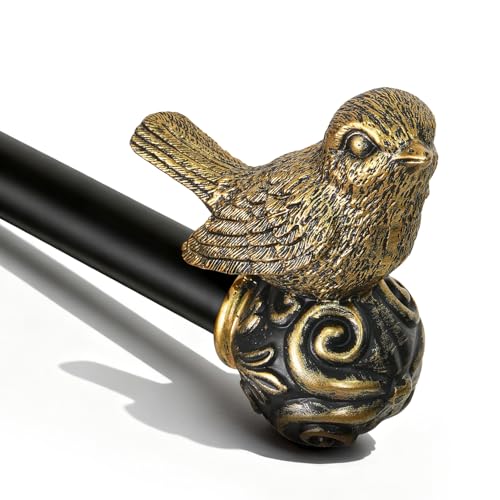 Hanchao Black Curtain Rods for Windows 48 to 84 Inch, Vintage Decorative Curtain Rod with Gold Bird Finials, 1'' Adjustable Heavy Duty Drapery Rod Set for Bedroom Living Room Kitchen,36-88'' - Image 1